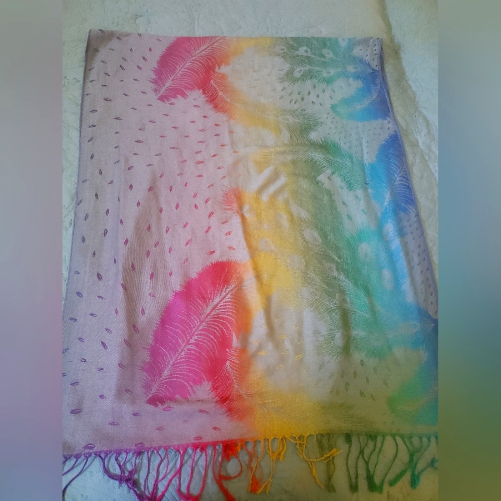 Rainbow feather scarf